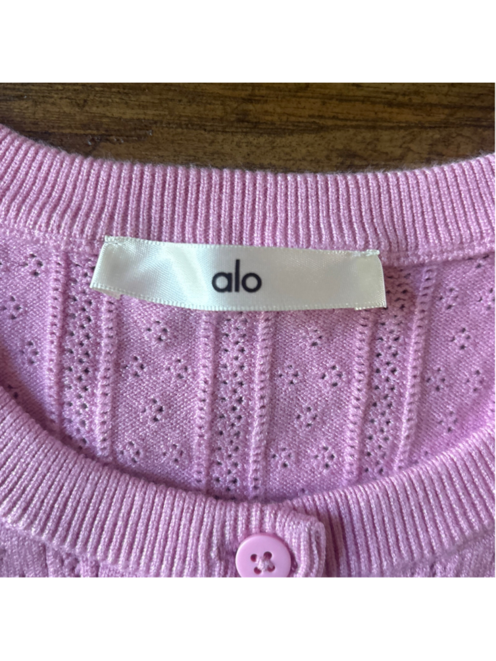 Women's Alo Yoga Pointelle sweater be mine cardigan Size L candy heart pink - Picture 4 of 5